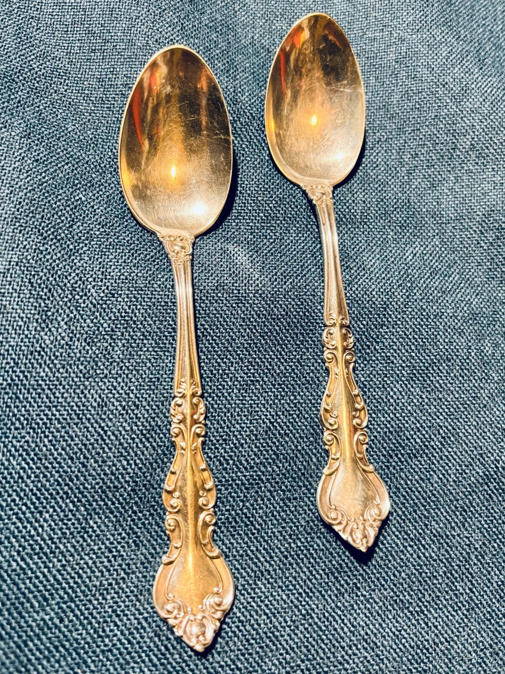 Vintage 6" Ornate Sterling Silver Teaspoons - Set of 2